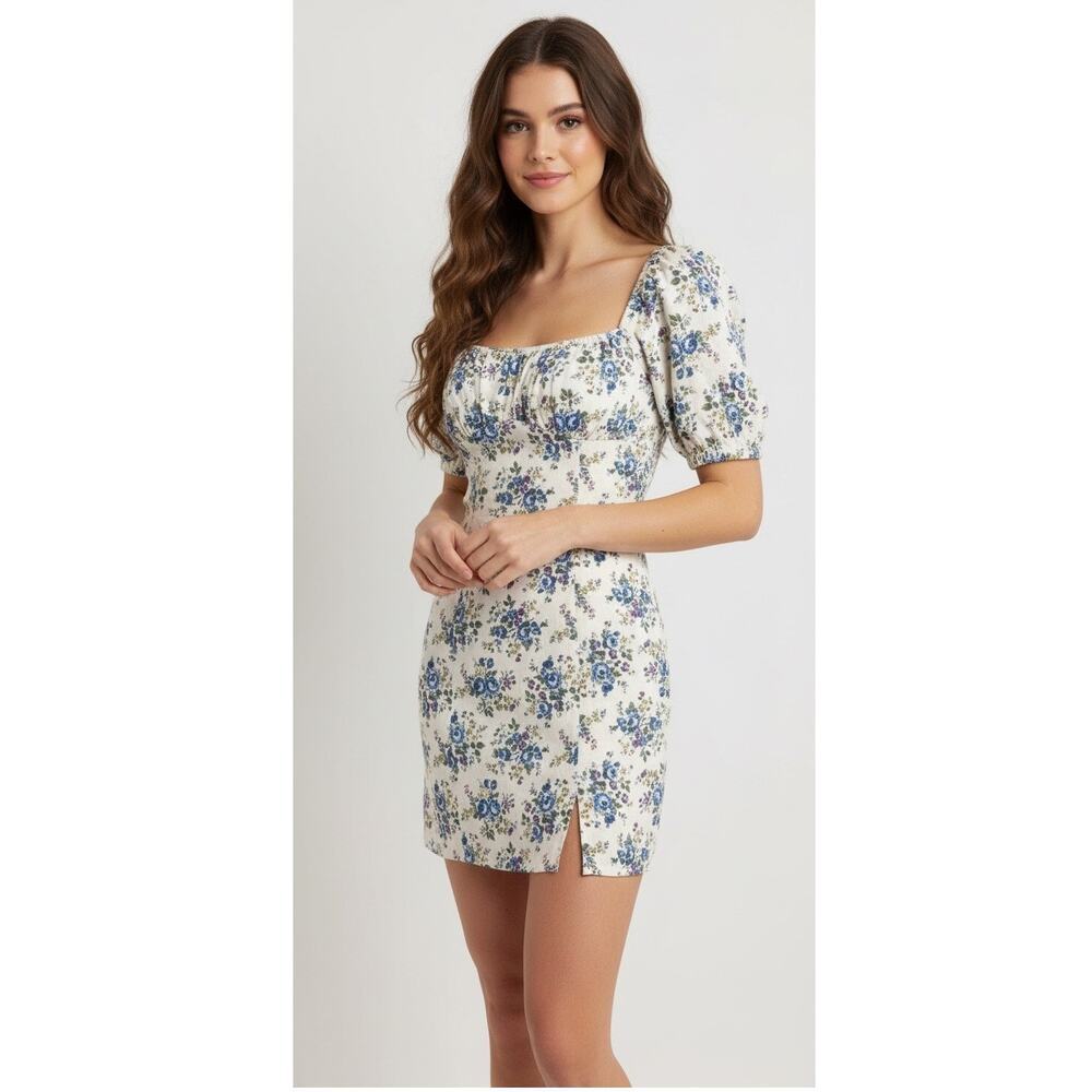 ASTR Floral Cottagecore Puff Sleeve Mini Dress Coquette Milkmaid Spring Summer